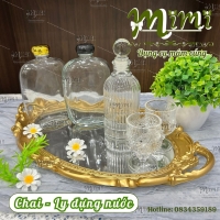 Chai sữa, ly nước thuỷ tinh hoạ tiết cổ điển bày mâm cúng hiện đại, Luxury, bày bàn ăn, bàn tiệc sang trọng